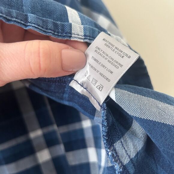 John Mark Blue Plaid Ruffle Sleeve Top Women's Size Medium Tunic Shirt - Picture 4 of 7